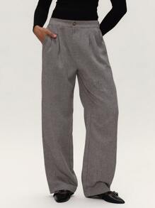 Forever 21 Quần kaki trơn màu đi làm thường ngày/công sở/phong cách quý tộc/dạo chơi thời trang/quần ống đứng dệt kim vải chéo ấm áp mùa thu đông/quần nữ mùa đông - màu nâu - Xem 1