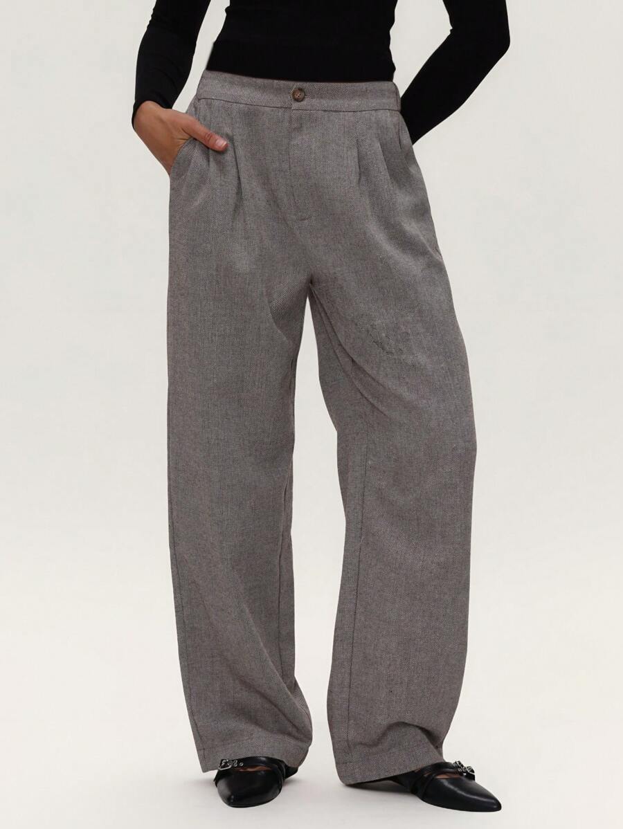 Forever 21 Quần kaki trơn màu đi làm thường ngày/công sở/phong cách quý tộc/dạo chơi thời trang/quần ống đứng dệt kim vải chéo ấm áp mùa thu đông/quần nữ mùa đông - màu nâu - Xem 1