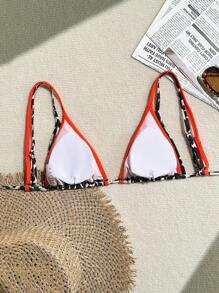 Swim Mod Leopard Print Triangle Halter Women Bikini Top Summer - Multicolor - View 2