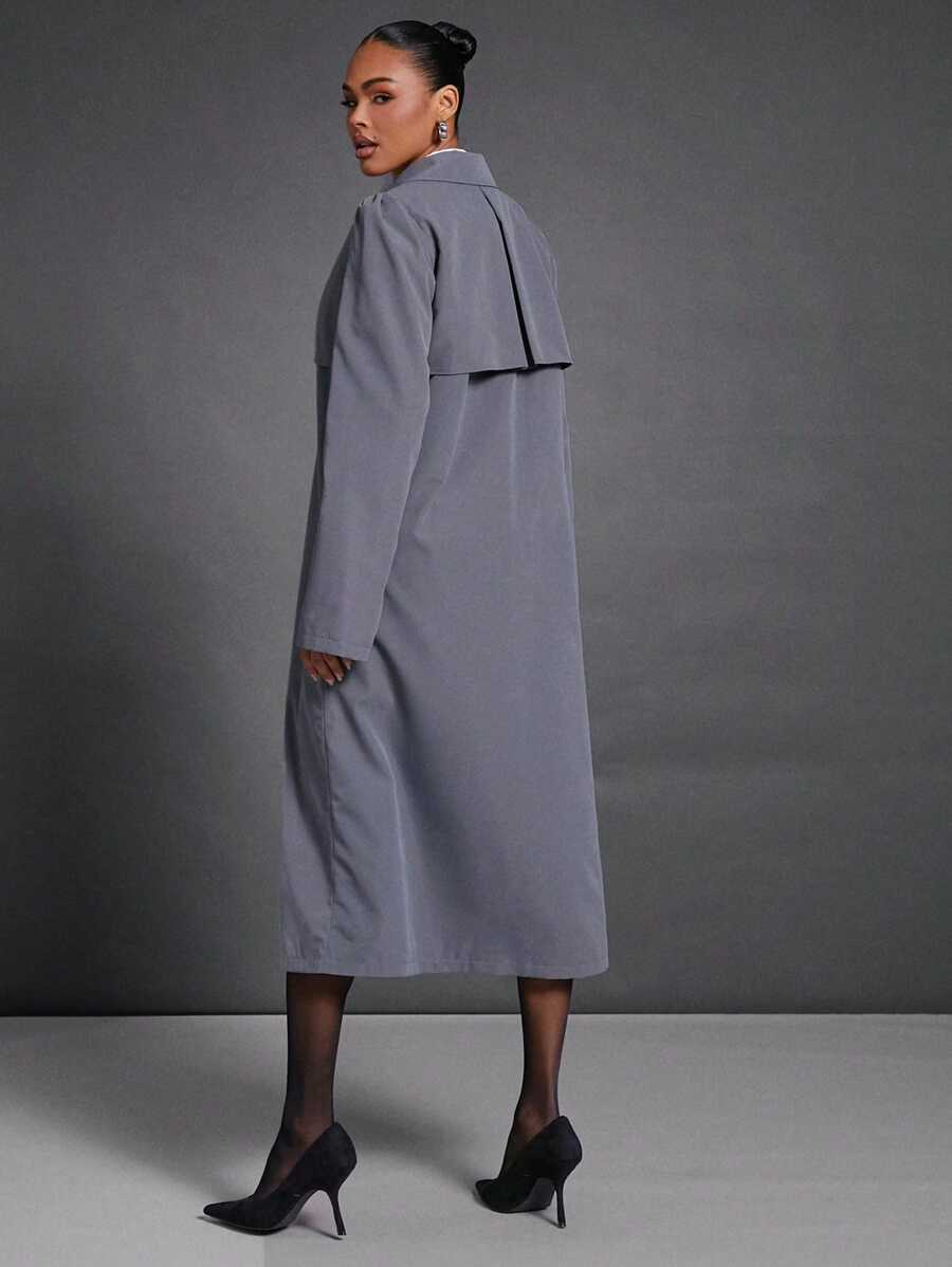 Hauture Puff Long Sleeve Women Trench Coat For Winter - Grey - View 1