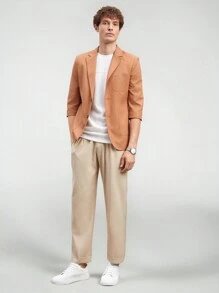 Manfinity VCAY Nueva chaqueta de traje de negocios casual ajustado de manga tres cuartos para hombres, tejido, adecuada para usar diariamente en primavera y verano.