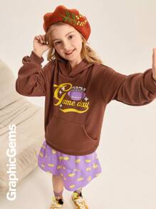 Tween Girls Graphic Print Long Sleeve Hoodie Sweatshirt And Ruffle Hem Mini Skirt 2 Pieces Set, Casual, Autumn/Winter - Multicolor - View 4