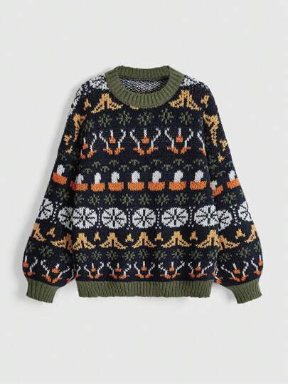 Fairycore Vintage Oversize Femme Pull-shirt Style Mori Sombre avec Motif Plante et Champignon