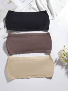 Women's Strapless Ruched Knitted Fabric Bra 3pcs Casual Comfy Plain Multicolor Bras - Multicolor - View 8