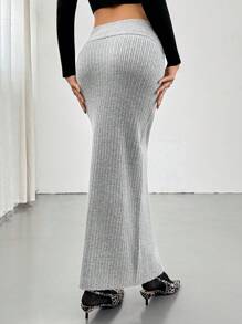 Chiquease Women's Low-Waist Fitted Long Knitted Bodycon Skirt - Grey - View 2