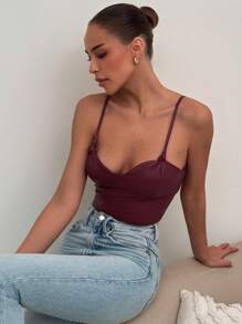 Aloruh Minimalistisches Camisole mit schmalen Trägern für Damen Einfarbig, lässige Alltagskleidung - Bordeaux - Übersicht 6