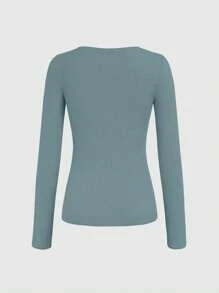 INAWLY Women's Summer Casual Button Placket Half Open Neckline T-Shirt With Stripe Design Fall Cloth For Women - Mint Green - View 2