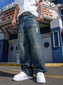 Manfinity EMRG Men Casual Ripped Pocket Simple Design Denim Jeans - Medium Wash - View 6