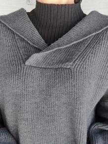 FRIFUL 女士纯色长袖简约连帽毛衣，休闲日常穿着，秋季服装 - 灰色 - 查看 7