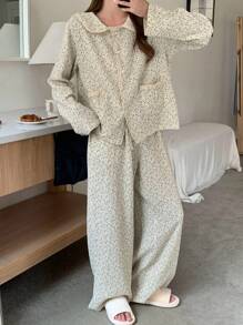 DAZY 可爱的碎花荷叶边装饰睡衣套装