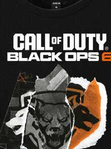 CALL OF DUTY X SHEIN Camiseta de manga corta y cuello redondo con estampado de letras casual de verano para hombre - Negro - Ver 2