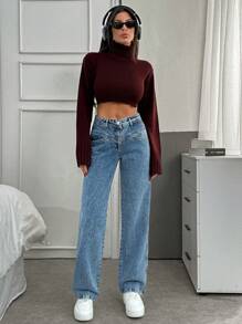 EURMUSE Jeans droits minimalistes délavés décontractés