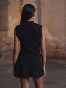 MUSERA Soft Knit High Neck Sleeveless Jumper Fall Autumn Winter Thanksgiving - Black - View 3