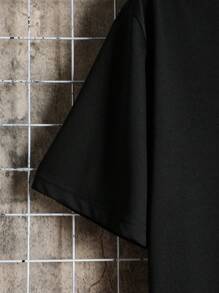 Manfinity Dauomo Men Electrocardiogram & Basketball Print Tee, 2000s Style - Black - View 4