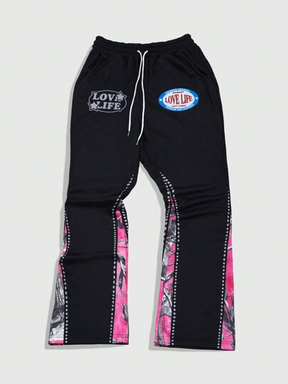 Street Life Herren Jogginghose mit Buchstaben-Muster, Tunnelzug Taille, gerade Beinform