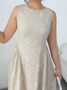 Elenzga Große Größen Maxikleid für Damen, ärmelloser Kleidungsstück mit Jacquard-Strick