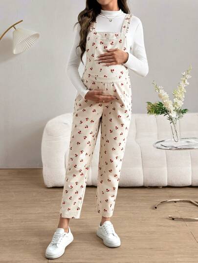 SHEIN Maternity Heart-Shaped Ruffled Sleeveless Jumpsuit