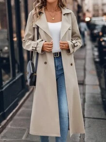 SHEIN LUNE Abrigo largo de trinchera caqui para mujer para el invierno