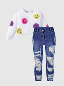 Girls Young Girl Casual Ripped Distressed Denim Jeans - Medium Wash - View 1