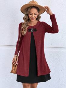 EMERY ROSE 女士纯色拼接长袖简约短款休闲连衣裙秋季女装酒红色开衫女冬连衣裙