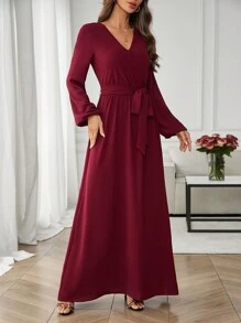 Ellevyn 女士勃艮第红 A 字裙，时尚通勤、休闲外套、秋冬 - 酒紅色 - 查看 9