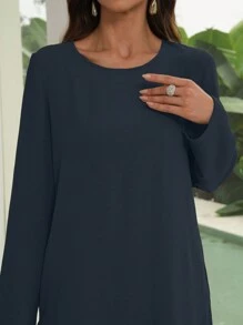 Mulvari Conjunto casual de 2 piezas con top de manga larga de cuello redondo y pantalones de unicolor para mujer