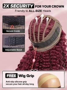 ALL READY WIG باروكة شعر طويل مع غطاء هوائي بريزي، إغلاق الدانتيل خالي من الصمغ مسبق القطع 99J# أحمر  بوردوني غامق موجة عميقة للارتداء والذهاب - S99J - مشاهدة 7