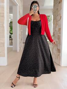 Flirla 2 件套时尚碎花吊带连衣裙和纯色轻便夹克，配套 - 彩色 - 查看 8