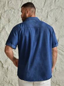 Manfinity VCAY Plus Size Men's Washed Casual Fashion Short Sleeve Denim Shirt