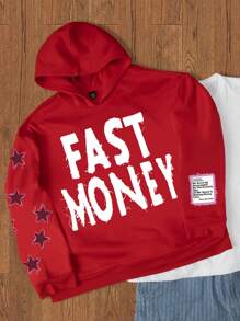Manfinity Roghcode Áo nỉ có mũ trùm đầu in chữ và hình ngôi sao thường ngày cho nam, Áo hoodie dài tay họa tiết đường phố thu/đông, Quà tặng cho bạn bè, chồng, bạn trai - Đỏ - Xem 1
