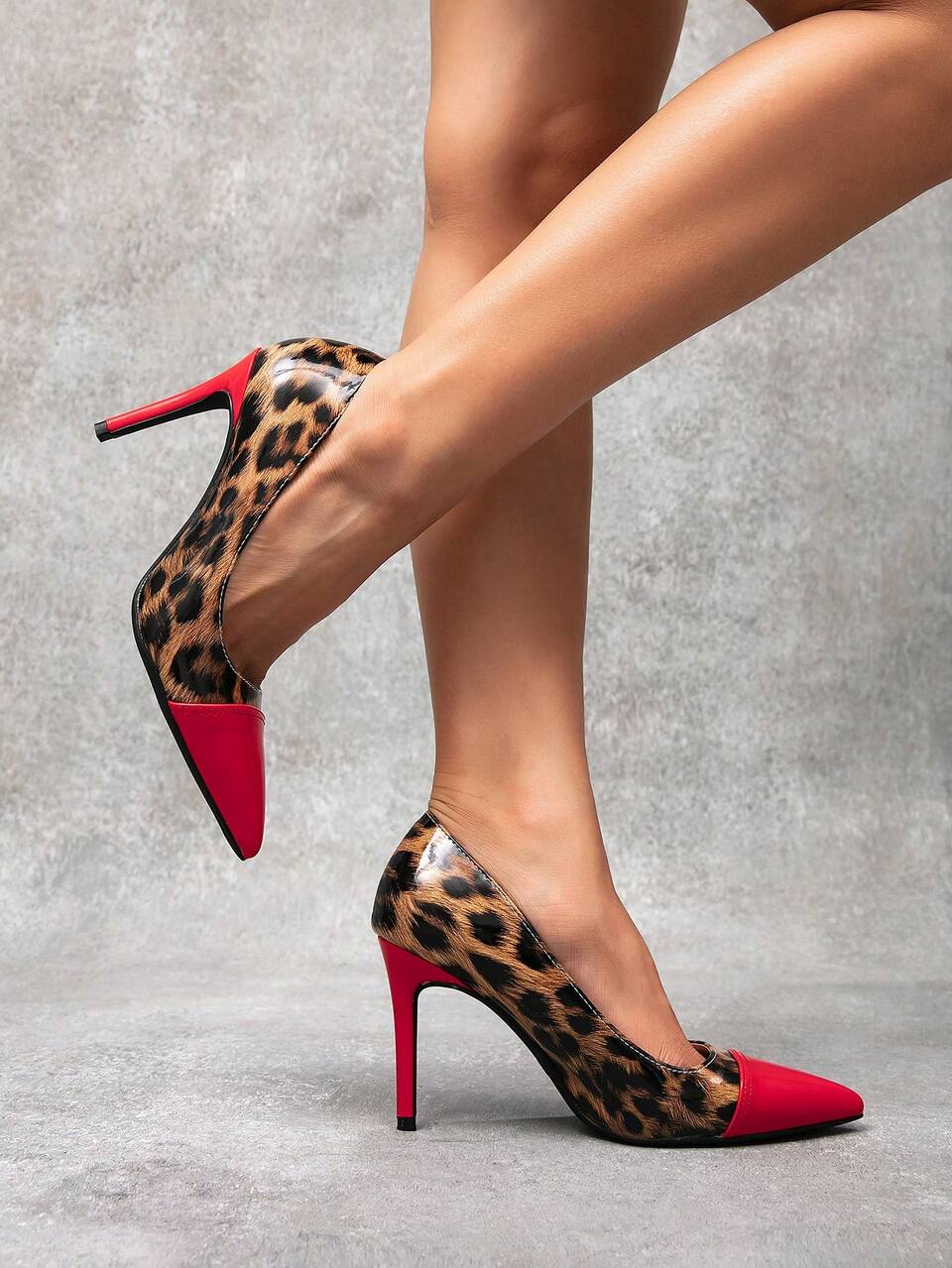 CUCCOO SZL Women's Fashion Pointed Toe Leopard Print Splicing Patent Leather High Heel Pumps Spring Shoes Spring Break Easter Prom Heels For Christmas Spring Shoes
