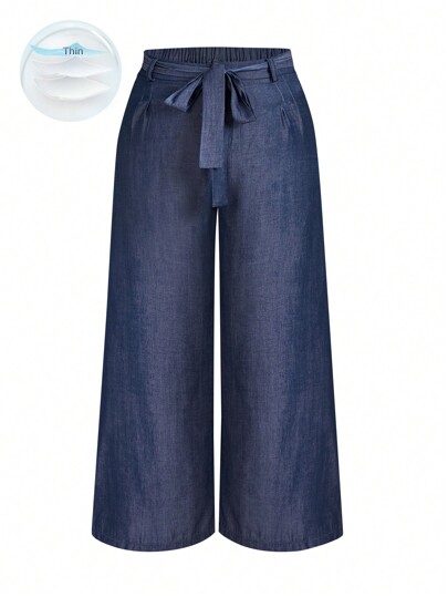 SHEIN Unity Jeans de talla grande de pierna ancha y holgados con cinturilla elástica y efecto de mezclilla