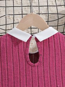 2pcs/Set Teen Girl Ribbed Shirt And Ribbed Elastic Waist Flare Pants - Hot Pink - View 7