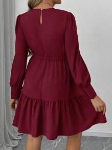 SHEIN Maternity Long Sleeve Solid Color Dress, Casual And Fashionable For Daily Wear - Red - View 2