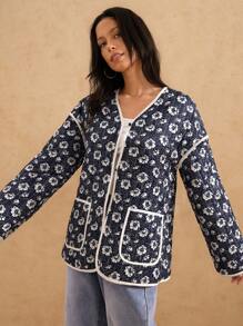 Forever 21 Áo khoác nữ tay dài in kỹ thuật số mùa đông mới về, ấm áp, đệm dày, dáng rộng cho năm mới - Nhiều màu - Xem 4