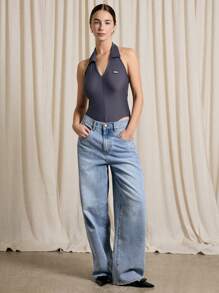 AiiRZ Body con escote de pico y cremallera - Gris - Ver 4