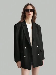 Ontre Blazer Setelan Kasual Wanita, Gaya Retro untuk Musim Gugur - Hitam - View 7
