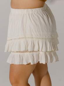 Aralina 曲线分层荷叶边下摆柔软奶油色蕾丝分层裙裤