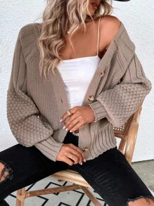 EMERY ROSE Raglan Sleeve Textured Knit Cardigan,Long Sleeve Tops Fall Winter Cloth For Women