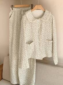 DAZY 可爱的碎花荷叶边装饰睡衣套装