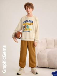 2pcs/Set Tween Boys Round Neck Long Sleeve Letter Print Casual Top And Pants Set - Multicolor - View 3