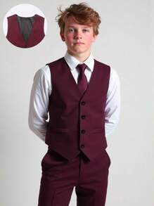 Tween Boy Gentleman 2 Pieces Set: Front Button Vest + Long Pants, No Shirt, No Accessories, Formal Suit For Birthday Party, Gathering, Wedding, Baptism, Anniversary