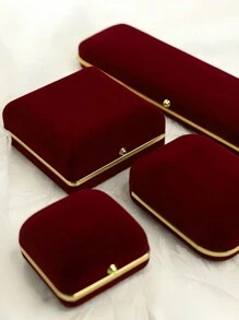 1pc Retro Crimson Velvet Jewelry Box,Elegant And Noble Jewelry Storage Box For Rings, Bracelets, Necklaces & Earrings Storage And Display - Red - View 6