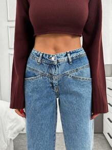 EURMUSE Jeans droits minimalistes délavés décontractés