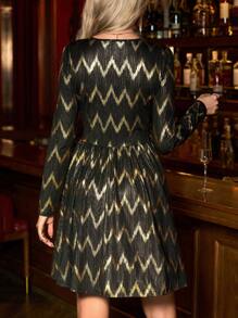 SHEIN Clasi 女士派对闪亮金箔迷你连衣裙 - 黑色 - 查看 2