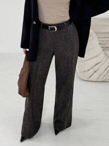 RueChic Women Check Pattern High Waist Straight Pants - Brown - View 1