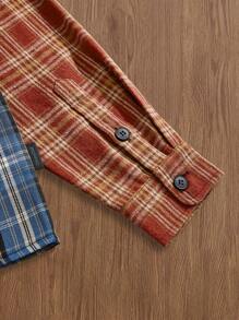 Manfinity VCAY 男士编织时尚休闲年轻格子拼布长袖衬衫