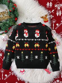 Áo len họa tiết hoạt hình Giáng sinh thường ngày cho bé trai, Thu/Đông - màu đen - Xem 1