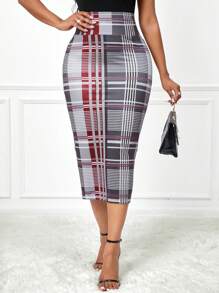 SHEIN Lady Váy midi đan kẻ caro nhiều màu thanh lịch cho công sở mùa thu đông - Nhiều màu - Xem 4