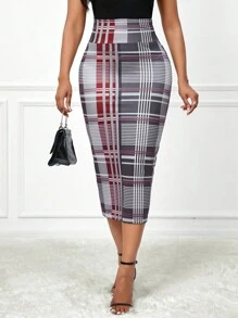 SHEIN Lady Váy midi đan kẻ caro nhiều màu thanh lịch cho công sở mùa thu đông - Nhiều màu - Xem 3